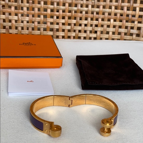 Hermes Enamel Hinged Plum & Rose Gold Bracelet - Picture 3 of 4